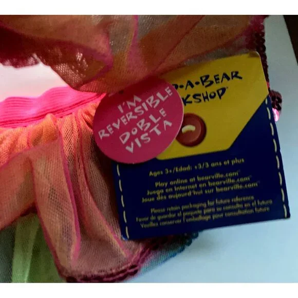 Build a Bear Pastel Rainbow  Reversible Sequin Tutu and Pink Shirt Outfit Set - Picture 7 of 7